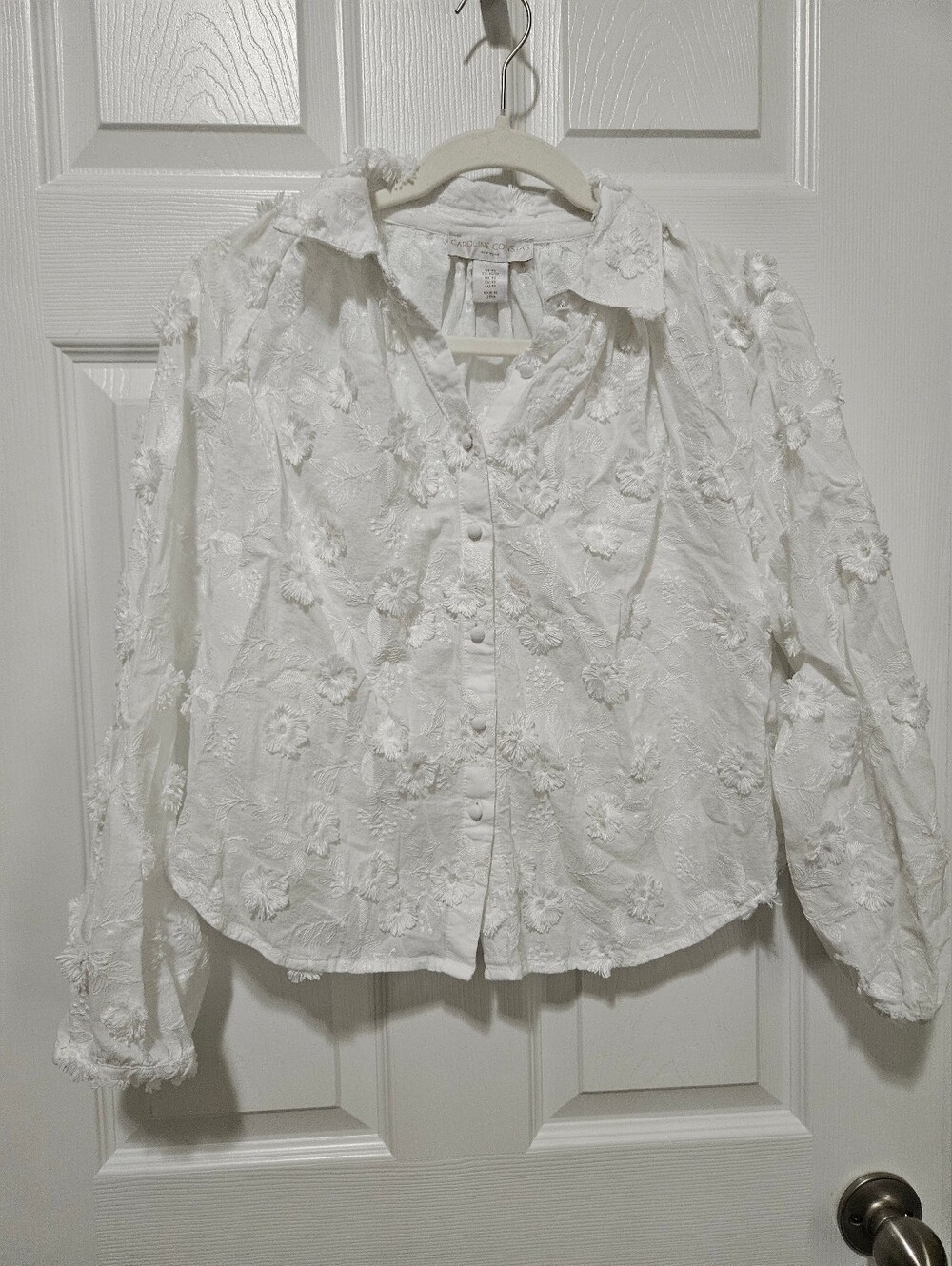 Caroline Constas White Floral Embroidered Blouse XS 100% Cotton
